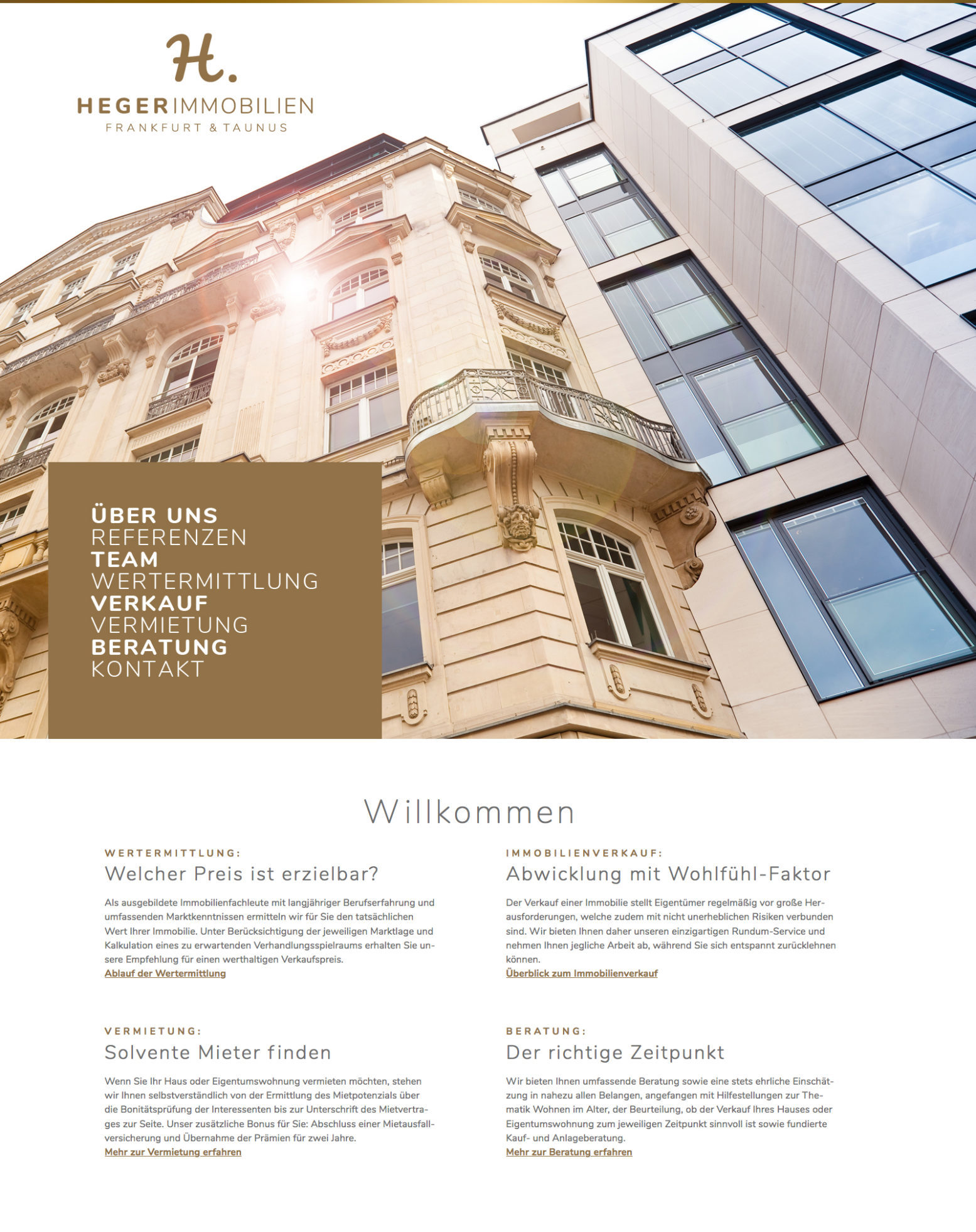 Strategieberatung, Logo, Exklusiv-Visitenkarten und WordPress-Website für einen Immobilienmakler in Frankfurt